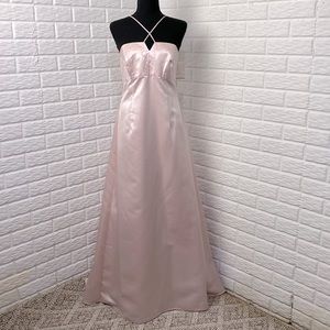 David’s Bridal Bridesmaid Party Holiday Pageant Dress Pink Satin Beads SZ 10 NWT